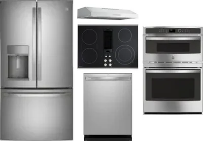 5 Piece Package Includes Refrigerator, Cooktop, Wall Oven, Hood And Dishwasher